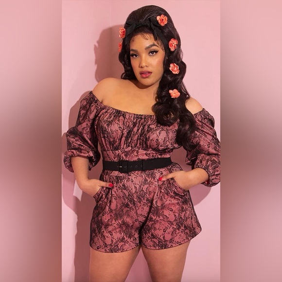 Vixen by Micheline Pitt Pants - Vacation Playsuit in Black Lace - Vixen by Micheline Pitt